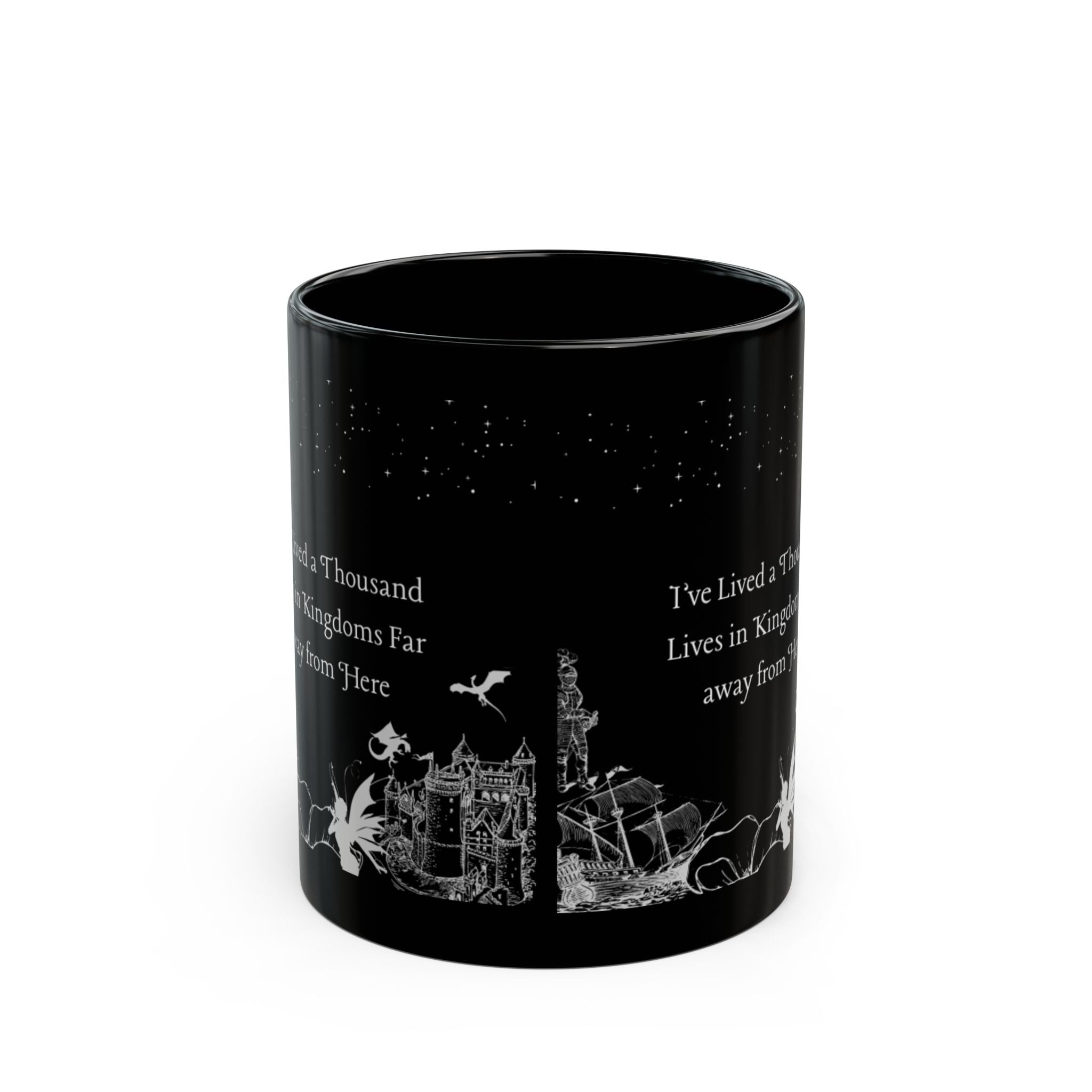 Black Fantasy Castle Mug – 'I've Lived a Thousand Lives in Kingdoms Far Away From Here' 11oz/15oz