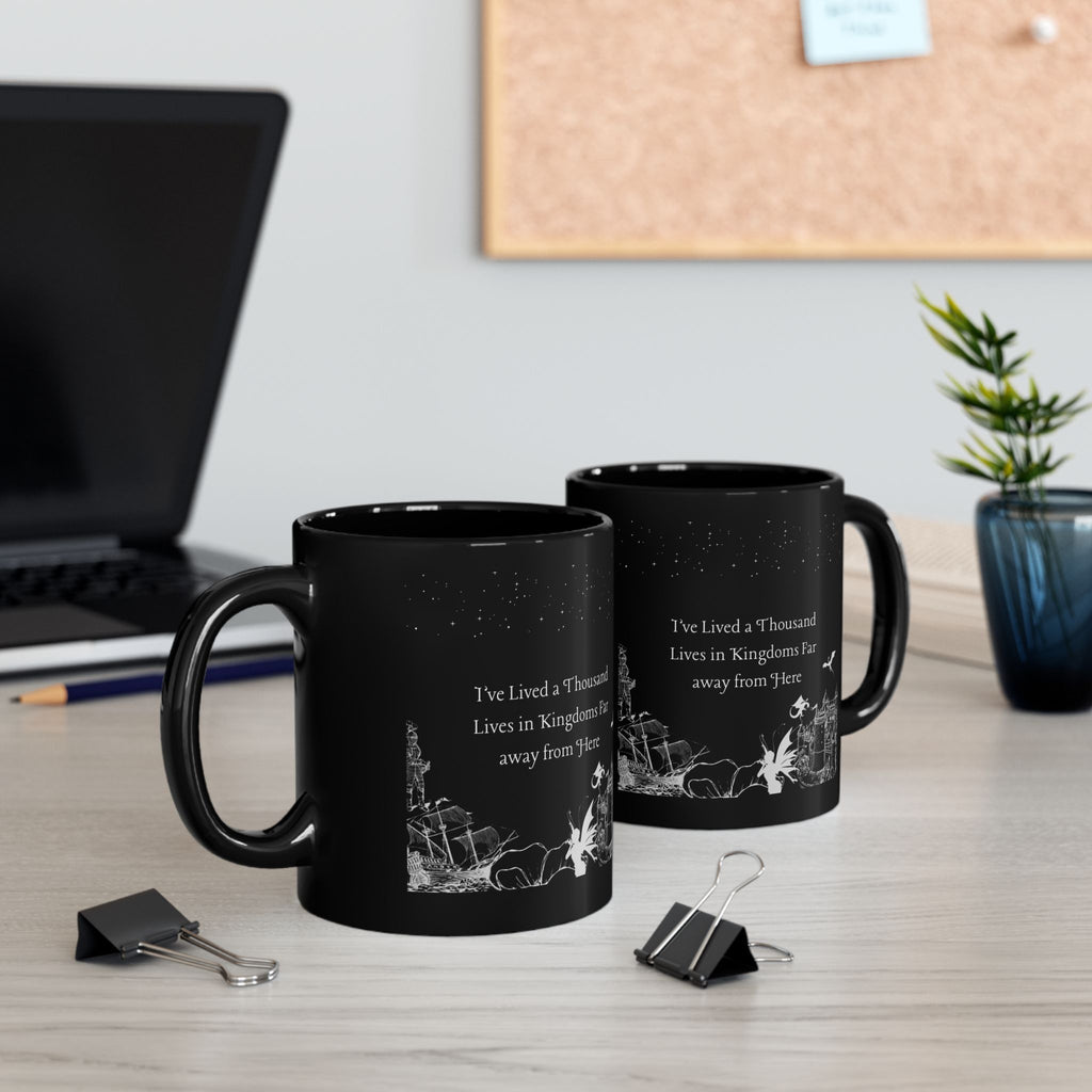 Black Fantasy Castle Mug – 'I've Lived a Thousand Lives in Kingdoms Far Away From Here' 11oz/15oz