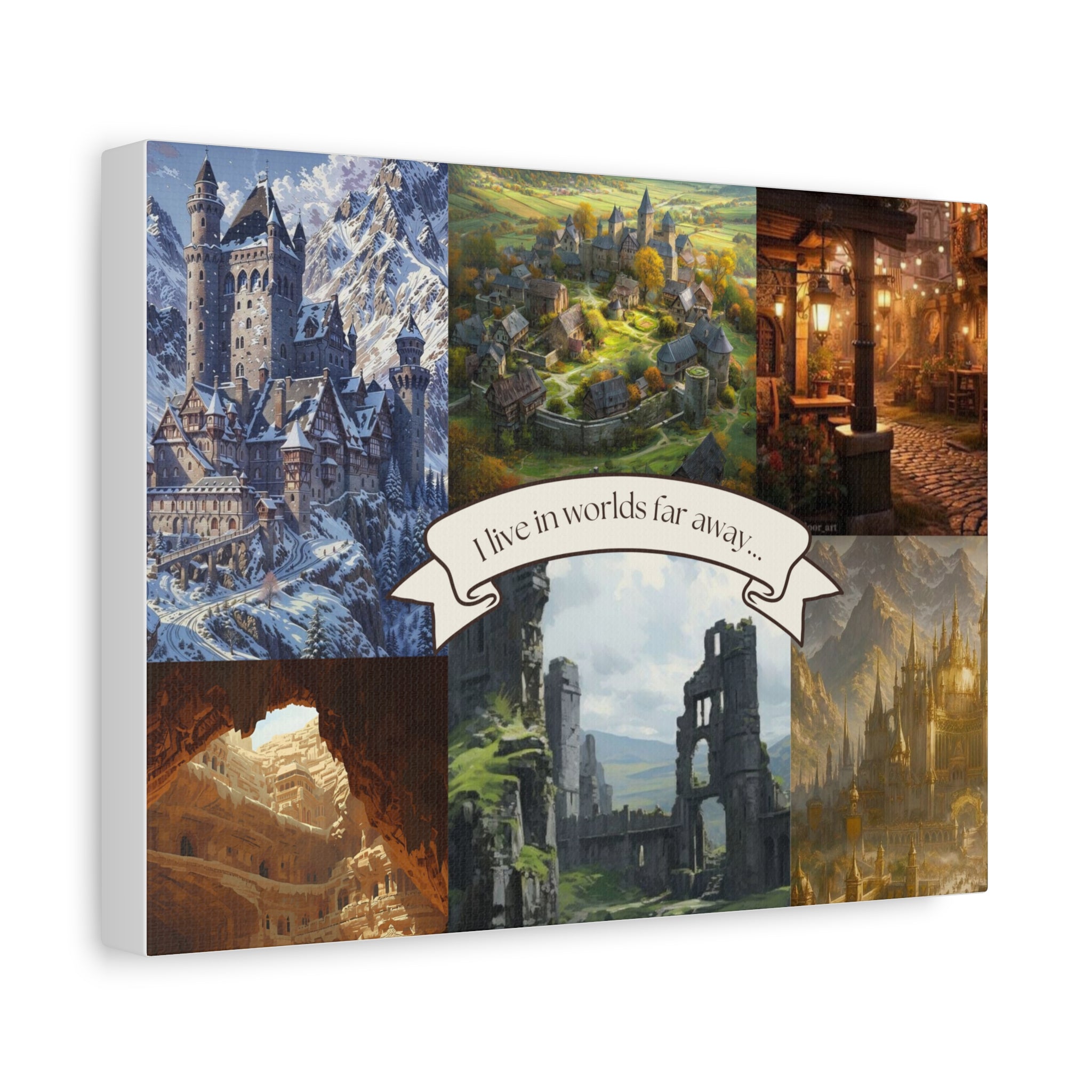 Fantasy Landscape Matte Canvas – "I live in worlds far away" Stretched Wall Art