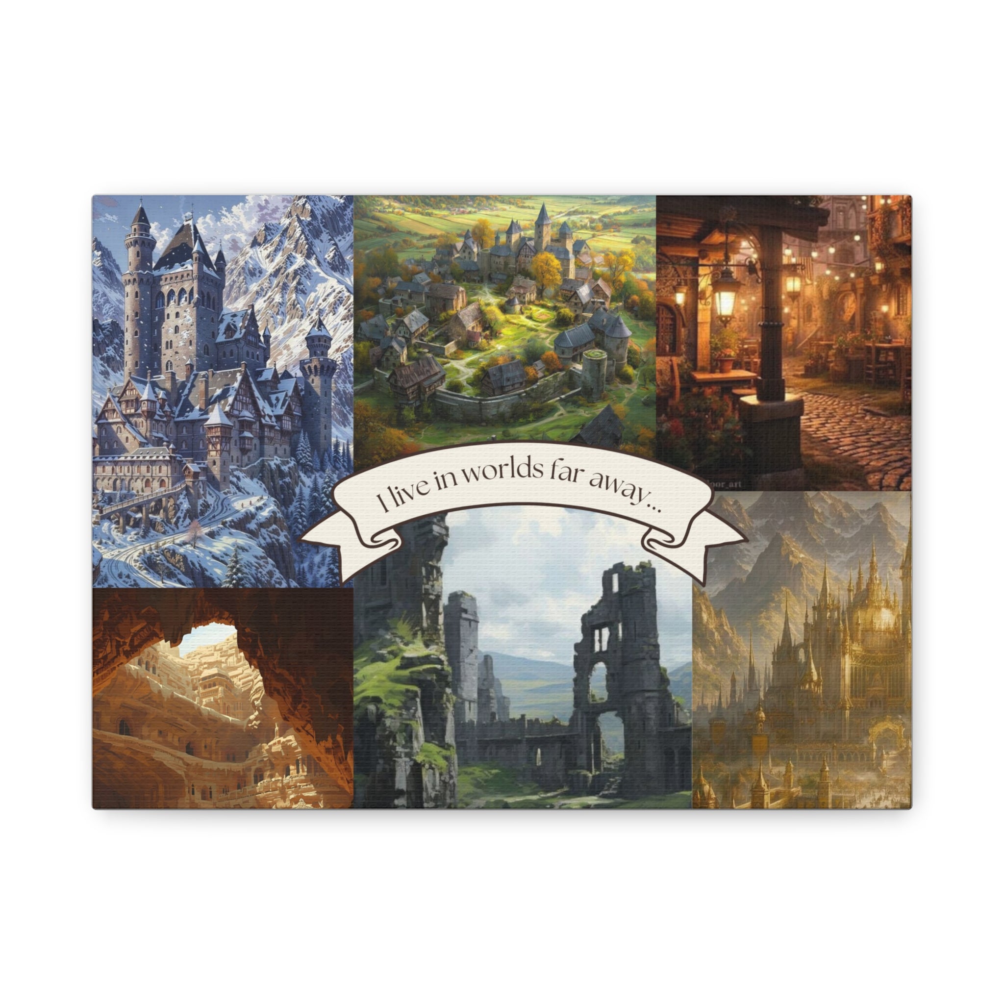 Fantasy Landscape Matte Canvas – "I live in worlds far away" Stretched Wall Art